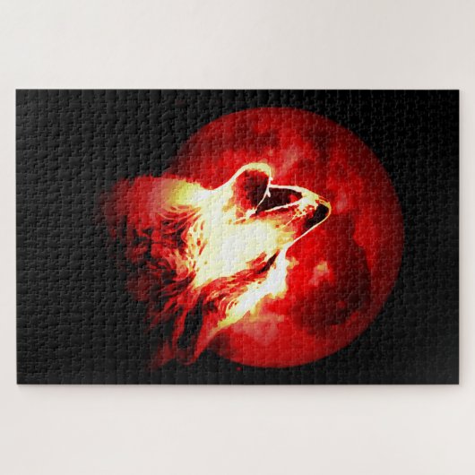 Wolf, Moon & Red Sky Illustration Puzzle (Horizontal)