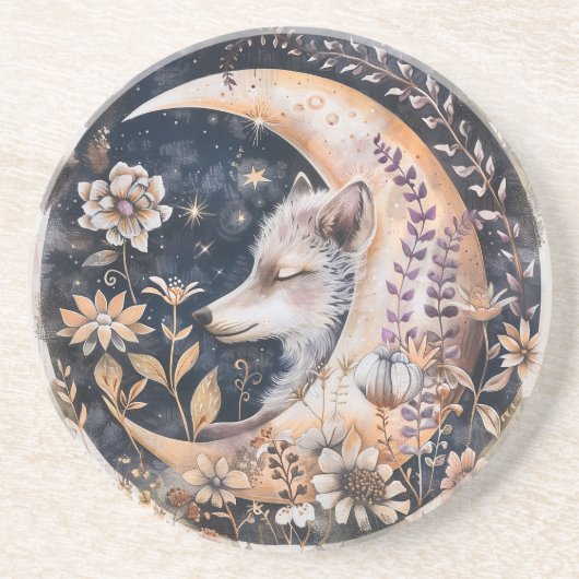 Wolf Moon Sandstein Untersetzer (Vorne)