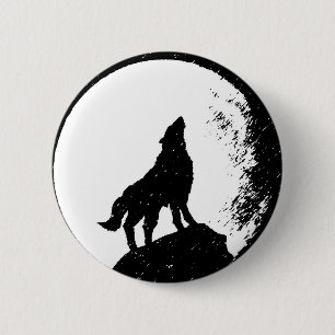 Wolf & Moon Silhoutte Button