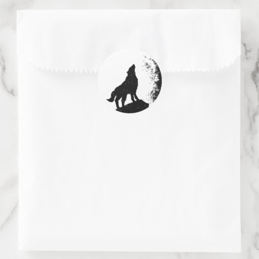 Wolf & Moon Silhoutte Runder Aufkleber (Tasche)