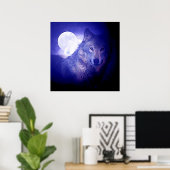 Wolf & Moon Square Poster Print Blue Night Wolfs (Heimbüro)