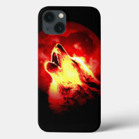 Wolf, Moon und Red Sky