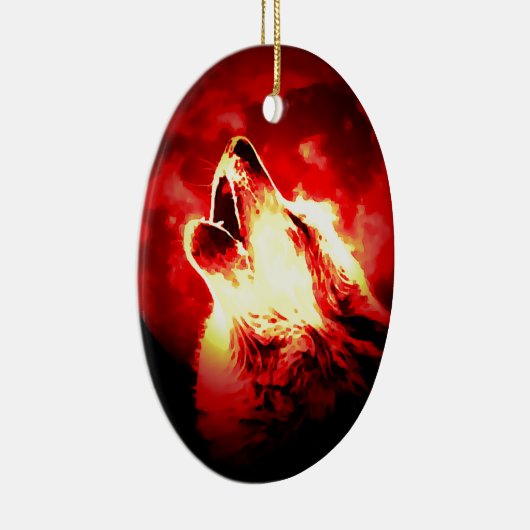 Wolf, Moon und Red Sky Keramik Ornament (Rechts)