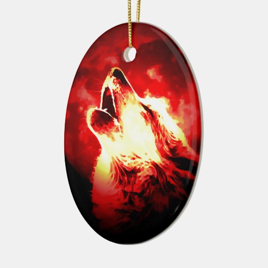 Wolf, Moon und Red Sky Keramik Ornament (Links)