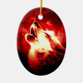 Wolf, Moon und Red Sky Keramik Ornament (Vorne)