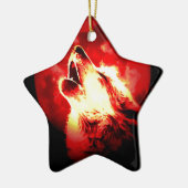 Wolf, Moon und Red Sky Keramikornament (Links)