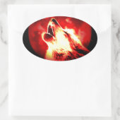 Wolf, Moon und Red Sky Ovaler Aufkleber (Tasche)