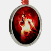 Wolf, Moon und Red Sky Silbernes Ornament (Rechts)