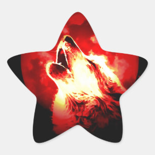 Wolf, Moon und Red Sky Stern-Aufkleber