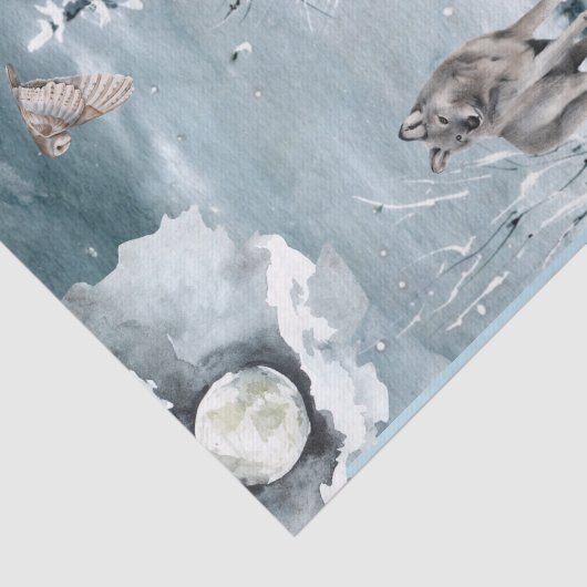 Wolf Moon Winterlandschaft Wasserfarbe Seidenpapier (Ausschnitt)