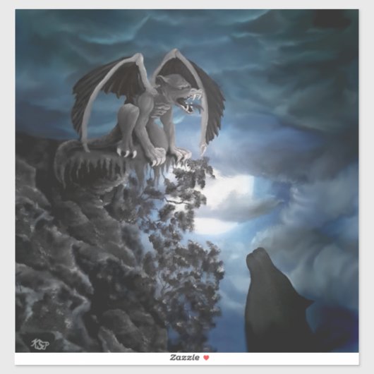 Wolf Moon - Wolf mit Golem Aufkleber (Blatt)
