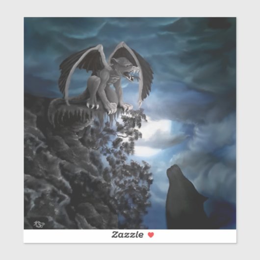 Wolf Moon - Wolf mit Golem Aufkleber (Blatt)