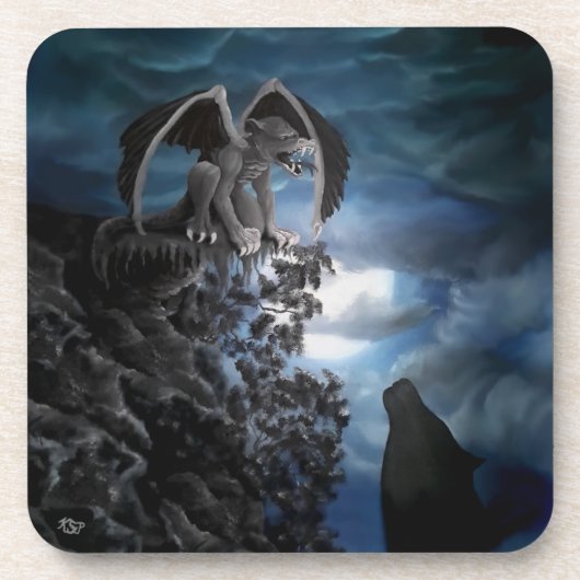 Wolf Moon - Wolf mit Golem Getränkeuntersetzer (Vorderseite)