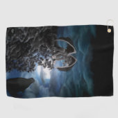 Wolf Moon - Wolf mit Golem Golfhandtuch (Horizontal)