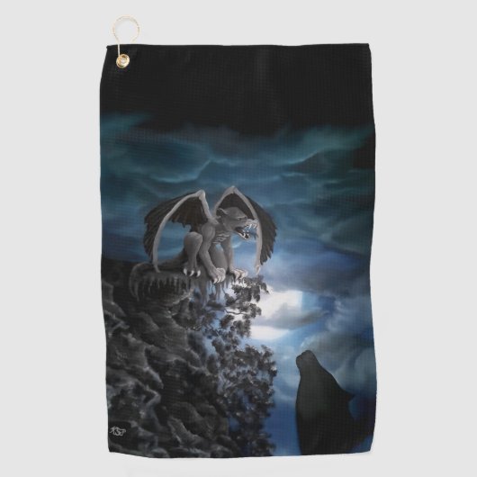 Wolf Moon - Wolf mit Golem Golfhandtuch (Vorderseite)