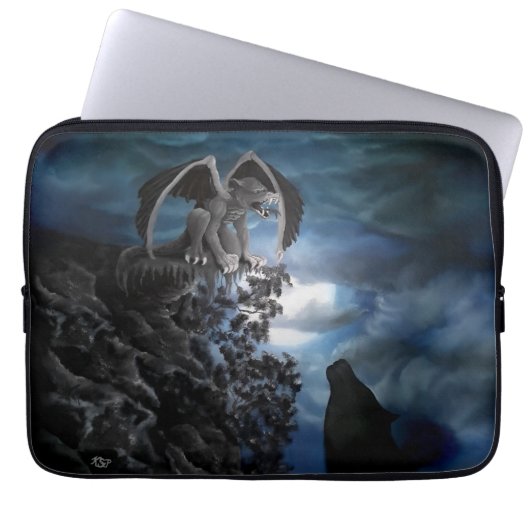 Wolf Moon - Wolf mit Golem Laptopschutzhülle (Vorderseite)