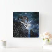 Wolf Moon - Wolf mit Golem Quadratische Wanduhr (Zuhause)