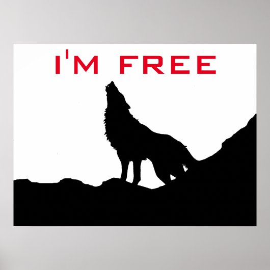 Wolf Motivierend Freedom Black & White Poster (Vorne)