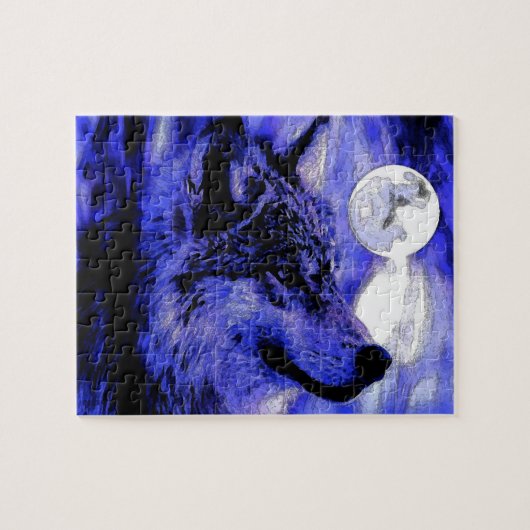 Wolf Motivierend Freedom Blue Night Fullmoon Puzzle (Horizontal)