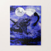 Wolf Motivierend Freedom Blue Night Fullmoon Puzzle (Vertikal)
