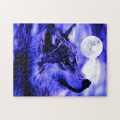 Wolf Motivierend Freedom Blue Night Fullmoon Puzzle (Horizontal)