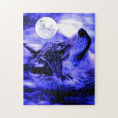 Wolf Motivierend Freedom Blue Night Fullmoon Puzzle (Vertikal)