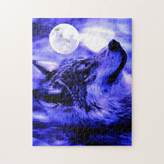 Wolf Motivierend Freedom Blue Night Fullmoon Puzzle (Vertikal)