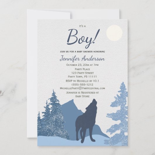 Wolf Mountain Forest Boy Babydusche Einladung (Vorderseite)