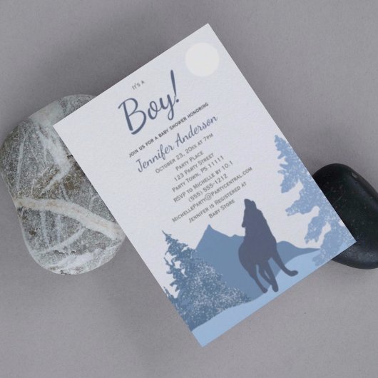 Wolf Mountain Forest Boy Babydusche Einladung
