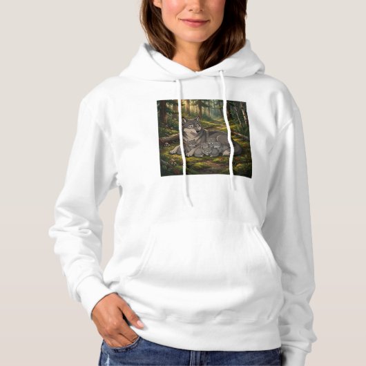 Wolf Mutter und Welpen Hoodie (Vorderseite)
