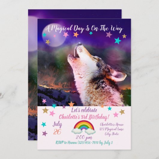 Wolf nachts einladung (Vorne/Hinten)