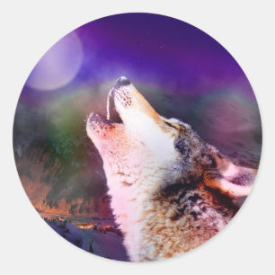 Wolf nachts runder aufkleber