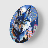 Wolf Native Animal Spirit Runde Wanduhr (Winkel)