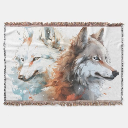 Wolf Natur Aquarell Paar Decke (Vorderseite)