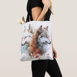 Wolf Natur Aquarell Paar Tasche