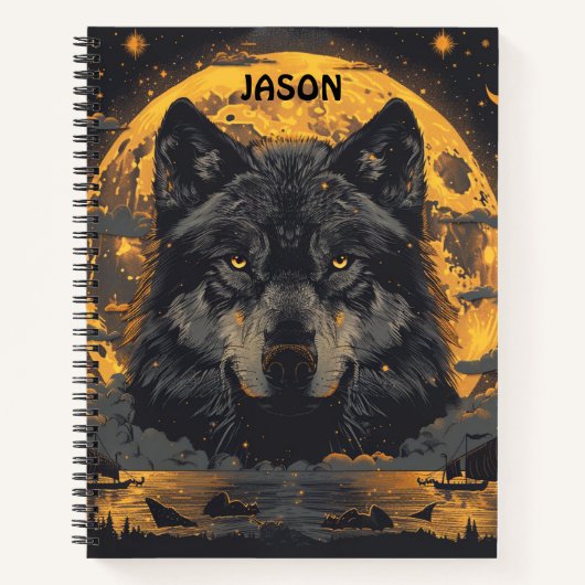 Wolf Notebook Full Moon Stars - Komposition Notizblock (Vorderseite)