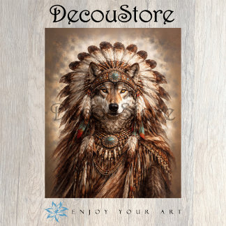 Wolf of the Sacred Feathers Decoupage Seidenpapier