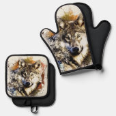 Wolf Ofenhandschuh & Topflappen-Set (Vorderseite/Rückseite)
