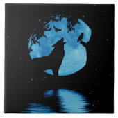 Wolf Owl Raven und Full Moon Art Fliese (Vorderseite)