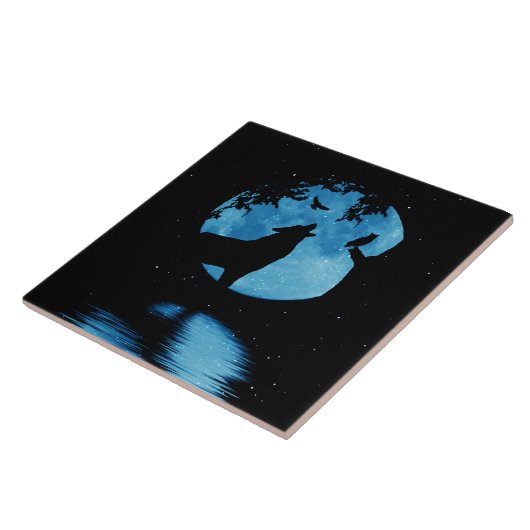 Wolf Owl Raven und Full Moon Art Fliese (Seite)