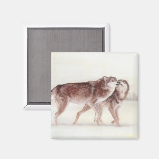 Wolf-Paar zu Fuß Magnet (Vorderseite/Rückseite)