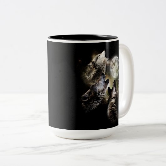 Wolf Pack Howling Vollmond Zweifarbige Tasse (VorderseiteRechts)