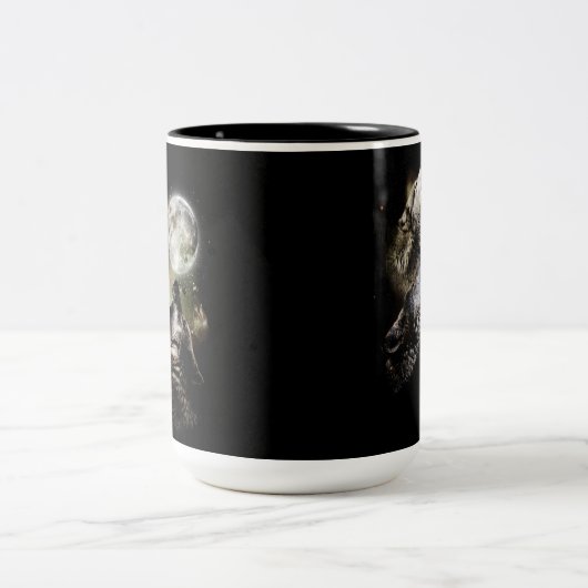 Wolf Pack Howling Vollmond Zweifarbige Tasse (Mittel)