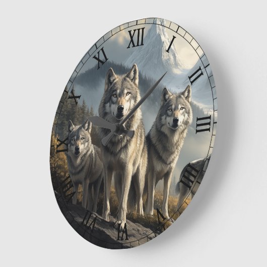 Wolf Pack in der Bergwelt Große Wanduhr (Winkel)