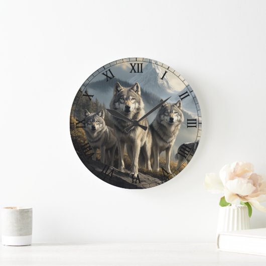 Wolf Pack in der Bergwelt Große Wanduhr (Zuhause)