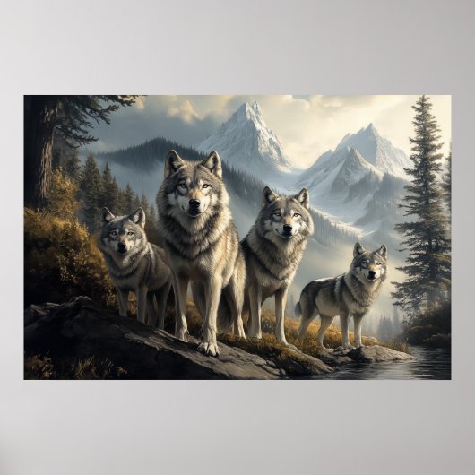 Wolf Pack in der Bergwelt Poster (Vorne)