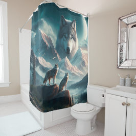 Wolf Pack in der Morgendämmerung Duschvorhang