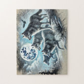 Wolf Pack läuft im Mondlicht Puzzle (Vertikal)