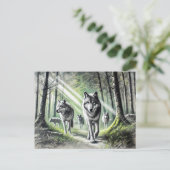 Wolf Pack Moving Through Green Forest Postkarte (Stehend Vorderseite)