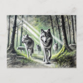 Wolf Pack Moving Through Green Forest Postkarte (Vorderseite)